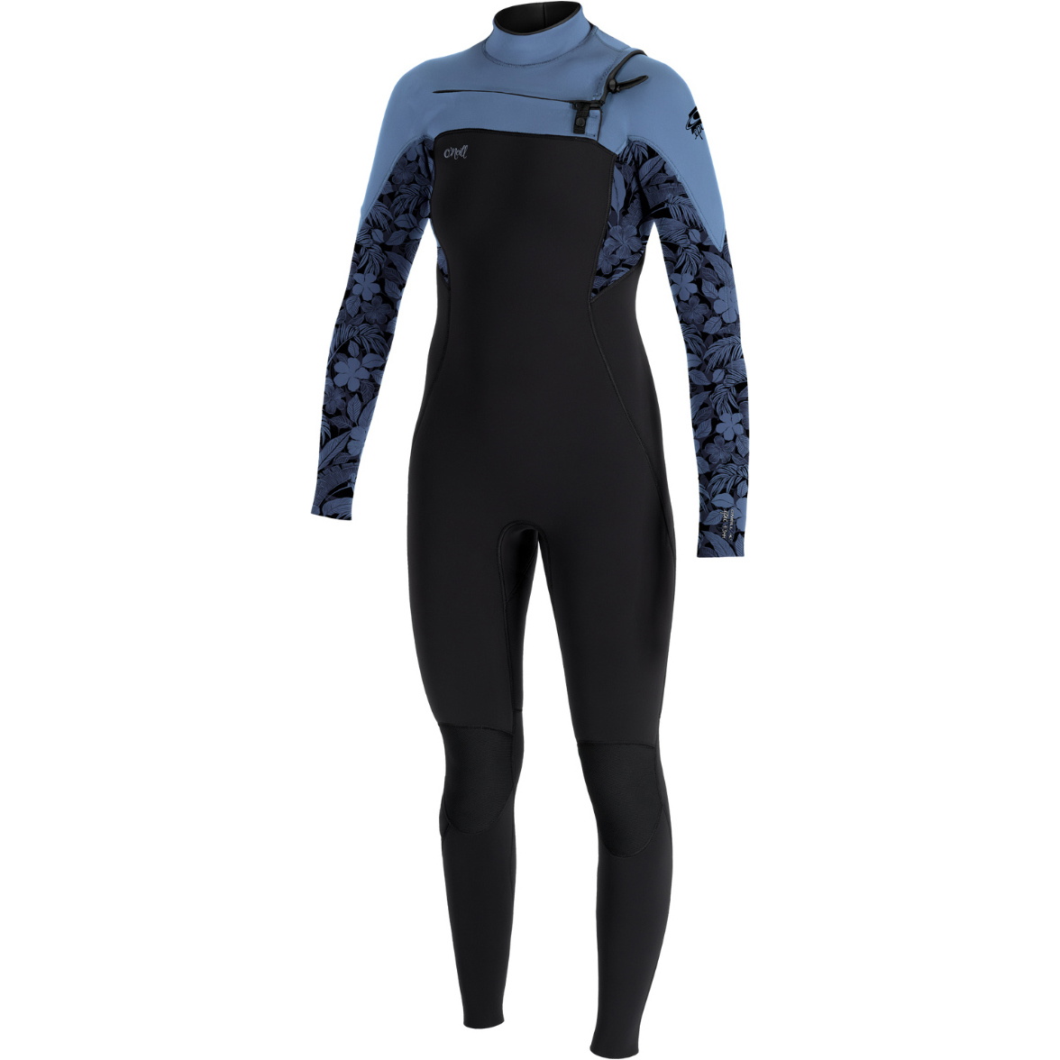 2025 O'Neill Dame Epic 4/3mm Chest Zip Våddragt 5651 - Black / Stormy Palm / Fade Denim